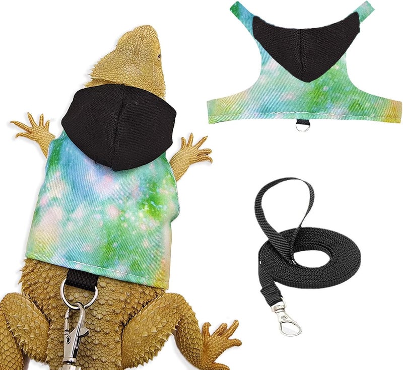 hokable Bearded Dragon Lizard Hoodie Leash Suit Reptile pet Outdoor Chest Harness Chameleon Squirrel Leash Hooded Clothes Suitable for Bearded Dragon Lizard Reptiles（Black hat） - Image 1